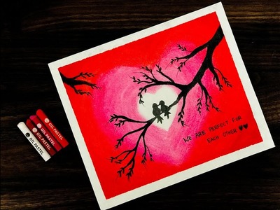 Love Birds with Oil Pastels | Valentine's Day Gift | DIY Wall Decor Ideas| Scenery Drawings | #033 |