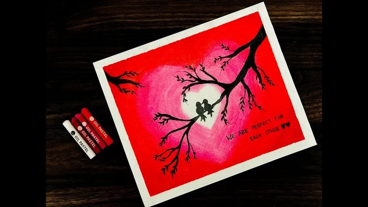 Love Birds with Oil Pastels | Valentine's Day Gift | DIY Wall Decor Ideas| Scenery Drawings | #033 |