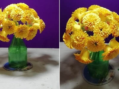 Make Beautiful paper flower || Empty plastic bottle vase making crafte-Water bottle Recycle flowers