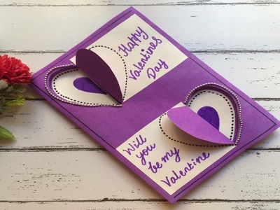 Beautiful Valentine’s Day greeting card handmade designs easy 2019.3D hearts card simple & unique