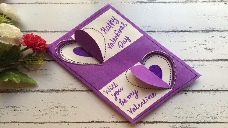 Beautiful Valentine’s Day greeting card handmade designs easy 2019.3D hearts card simple & unique