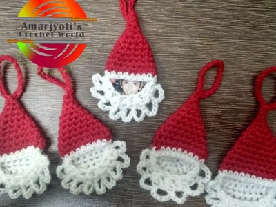 #crochet #christmas #santa #photoframe Crocheted Santa Claus mini photo frame Christmas ornament
