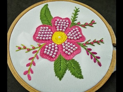 Hand Embroidery | Embroidery Flowers With Beads  | Fantasy flower Stitch | Flower Embroidery
