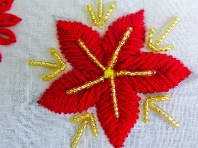 Hand embroidery, raished fishbone stitch, easy beads embroidery