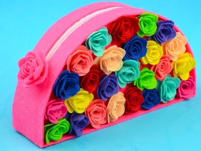 Pencil Case from felt no sew | DIY Colorful flowers Pencil Case