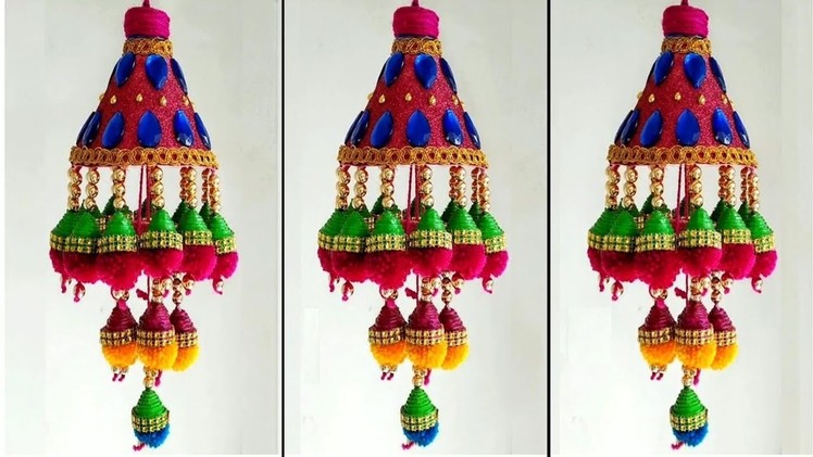 DIY Jhumar Out Of Newspaper and Wool.Chandelier. Home Decor Idea