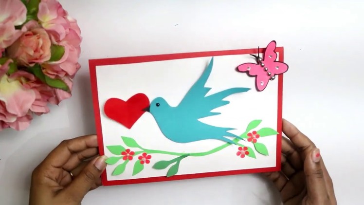 Handmade Valentines day card | Greeting card with bird and heart| Love card ideas