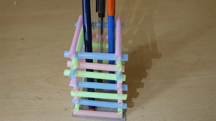 Homemade Pen Stand Making With Drinking Straws | Easy DIY School Projects | Creative Craft Ideas