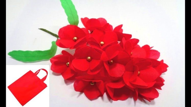 How to Make Red Shopping Bag Flowers || DIY Making Very Easy Shopping Bag Flowers Bunch