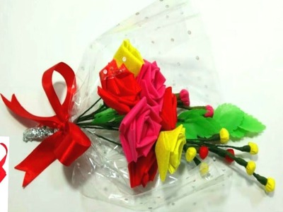 How to Make Rose Flower Bouquet Using Shopping Bag - Handmade Rose bouquet  -  DIY Flower Bouquet