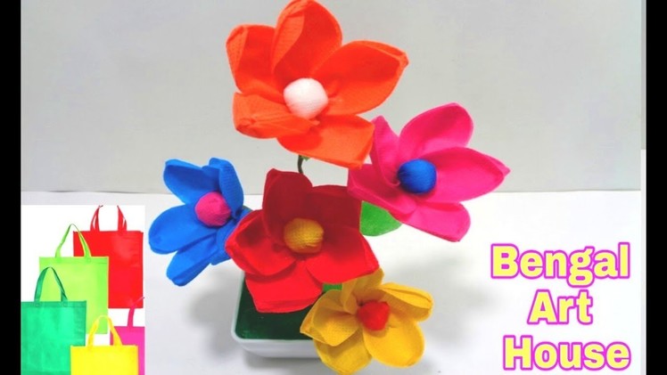 Making Shopping Bag Flowers - DIY Recycle Shopping Bag Flowers Making Idea - Making Flower  bunches