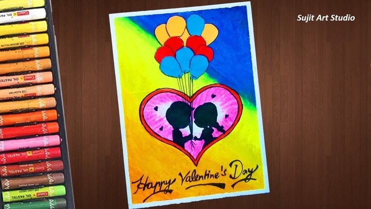 Valentine's Day Cards Handmade Easy | Oil Pastels Drawing