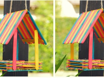 Easy and simple popsicle stick bird house. balcony makeover.  easy diy