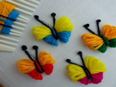 Super easy butterfly making idea, #wool yarn butterfly hand embroidery