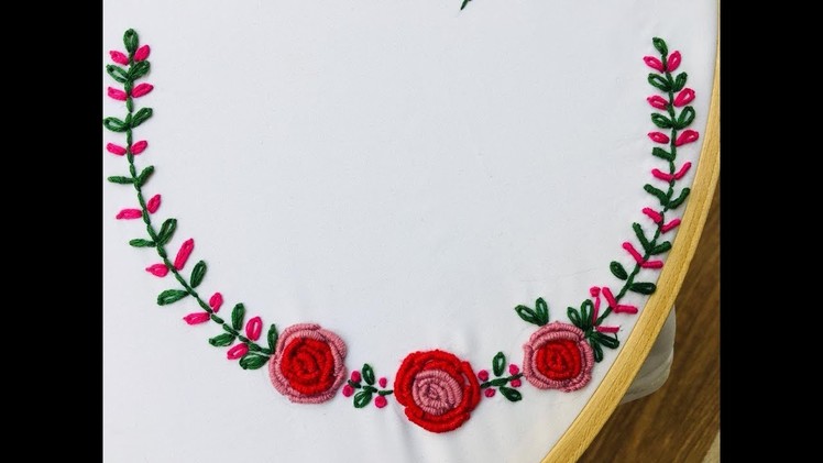 Easy neck design hand embroidery | embroidery pattern for neck | bullion knot hand embroidery