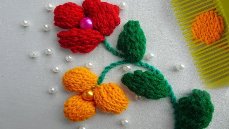 Hand embroidery amazing trick |easy woolen flower making tricks with comb