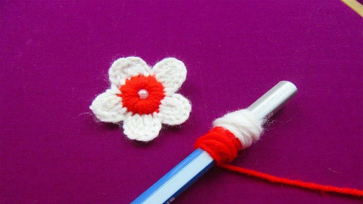 Hand Embroidery Woolen Flower Trick, Woolen Flower making idea!