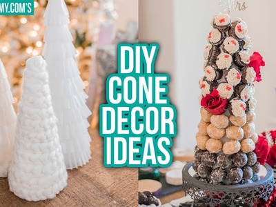 3 Easy DIY Cone Decor Ideas For Christmas | Braided Yarn Tree, Dessert Tree, Coffee Filter Tree
