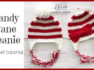 Candy Cane Beanie Hat Crochet Pattern Tutorial | Crochet Bow Pattern Tutorial