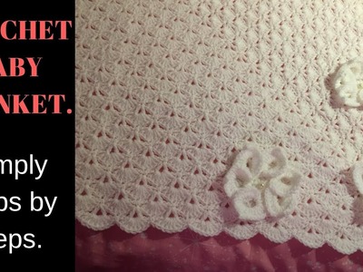 Crochet baby blanket.shell pattern.easy steps for blanket