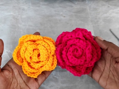 Crochet rose flower ( large ) | crochet tamil | tamil