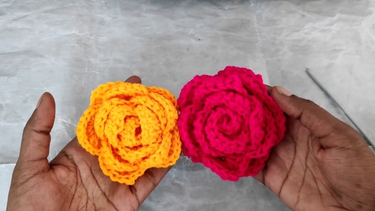 Crochet rose flower ( large ) | crochet tamil | tamil