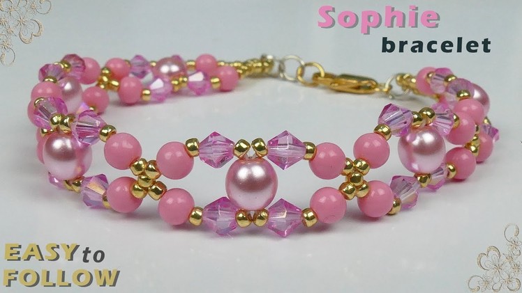 DIY Beaded Bracelet "Sophie" tutorial, браслет из бисера и бусин, pulsera