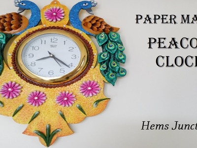 DIY Beautiful Paper Mache Peacock Clock | Peacock Clock | DIY Home Decor | Paper Mache Designs
