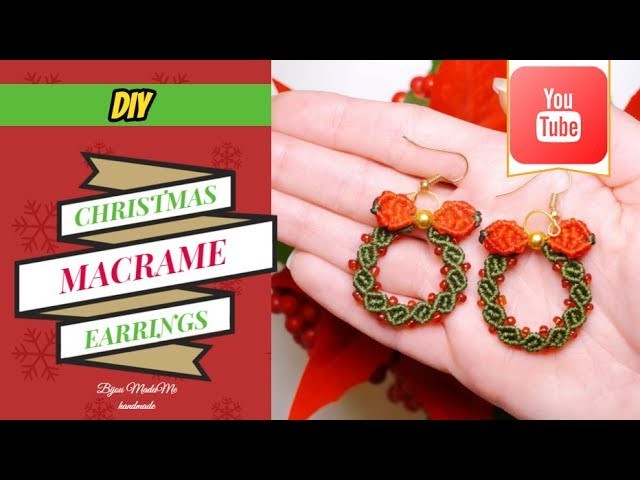 DIY Christmas wreath macrame earrings | How to make macrame Christmas wreath | DIY macrame jewelry