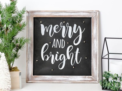 DIY Farmhouse Christmas Reverse Canvas Sign with Fairy Lights | Simply Dovie