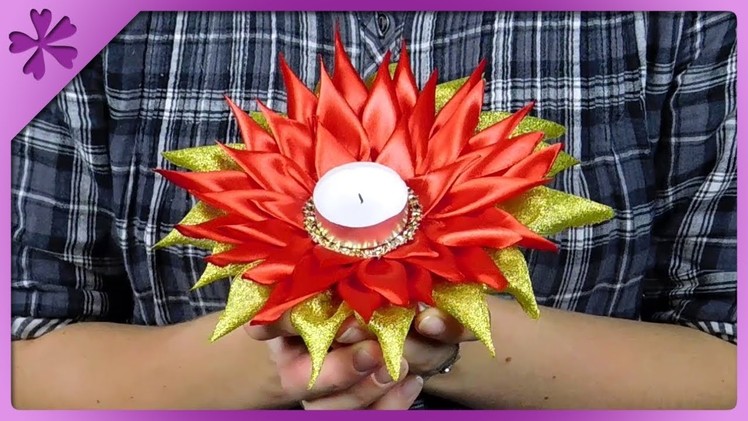 DIY How to make kanzashi candle holder for Christmas (ENG Subtitles) - Speed up #545