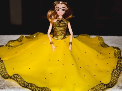 DIY Indian Style long frock Barbie Doll #barbiedolldecoration #Dolldecoration #kundanjewelery