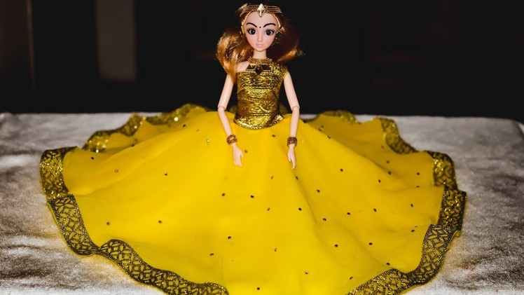 DIY Indian Style long frock Barbie Doll #barbiedolldecoration #Dolldecoration #kundanjewelery