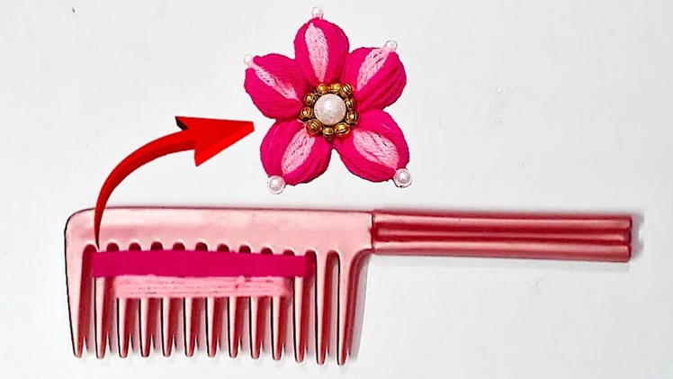 Easy Woolen Flowers with hair Comb step by step | DIY- Handmade woolen thread flower making idea
