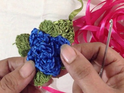 Hand Embroidery Rose Flower with Crochet, Stump Work & Ribbon Work