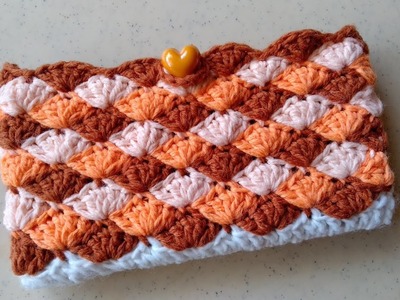 How to Crochet Phone Pouch with compartments ( using Shell Stitch)