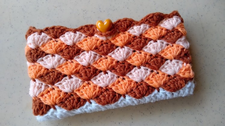 How to Crochet Phone Pouch with compartments ( using Shell Stitch)