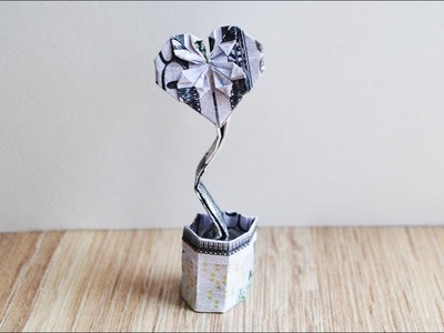 Money HEART IN A POT | Origami Dollar Tutorial DIY (NProkuda)