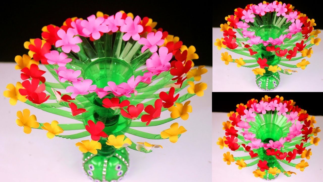 Plastic Bottle and Paper Flower Showpiece || Easy DIY Home Decor Crafts