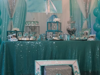 Babyshower Centerpiece. Dollar Tree picture frames.Tiffany & Co theme Candy Table.Dollar tree DIY