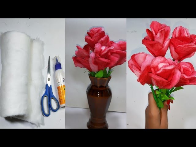 Cotton Rose.|| Best Cotton craft.||Making flowers with cottn| Home decoration ideas.|Suchipatra Art.