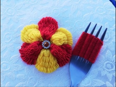 Hand embroidery amazing trick,Easy flower embroidery trick with fork, sewing hack.