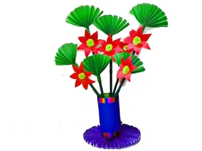 How to Make Beautiful stick flower of colour paper. Craft idea with colour paper DIY. Foler top