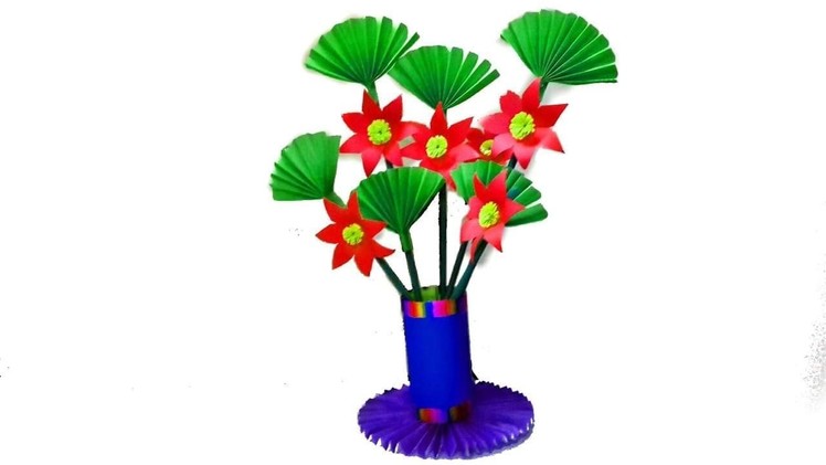 How to Make Beautiful stick flower of colour paper. Craft idea with colour paper DIY. Foler top