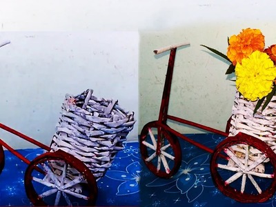 Newspaper Cycle Pen Stand,waste material craft,paper craft idea, newspaper cycle,newspaper basket,