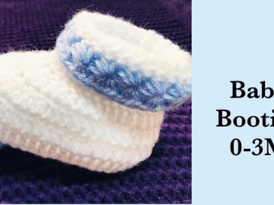 Baby Boy Set: How to crochet easy star stitch cuffed baby booties | shoes 0-3M Crochet for Baby #178