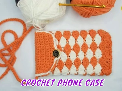 DIY-Crochet Phone CASE Orange and White. TUTORIAL. PHONE CASE.