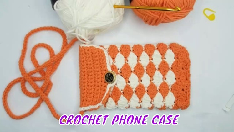 DIY-Crochet Phone CASE Orange and White. TUTORIAL. PHONE CASE.