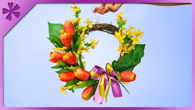 DIY Spring door wreath made out of twigs and artificial flowers (ENG Subtitles) - Speed up #575