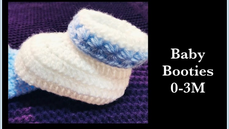 LEFT - Baby Set: How to crochet easy star stitch cuffed baby booties | shoes | boots 0-3M #178